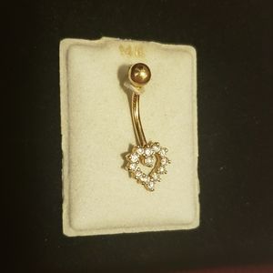 Solid 14k gold CZ navel piercing belly button ring